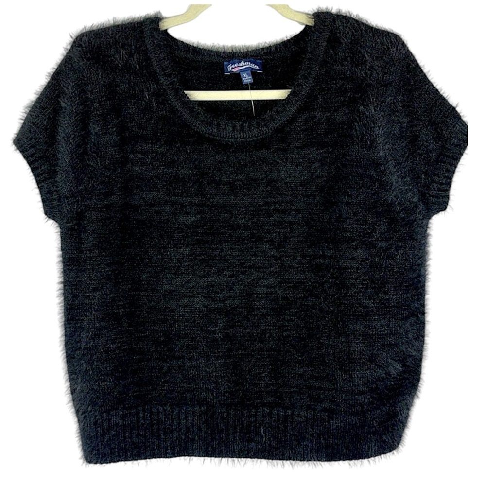 Freshman 1996 brand popover sleeveless crew neck fuzzy top Sz XL black